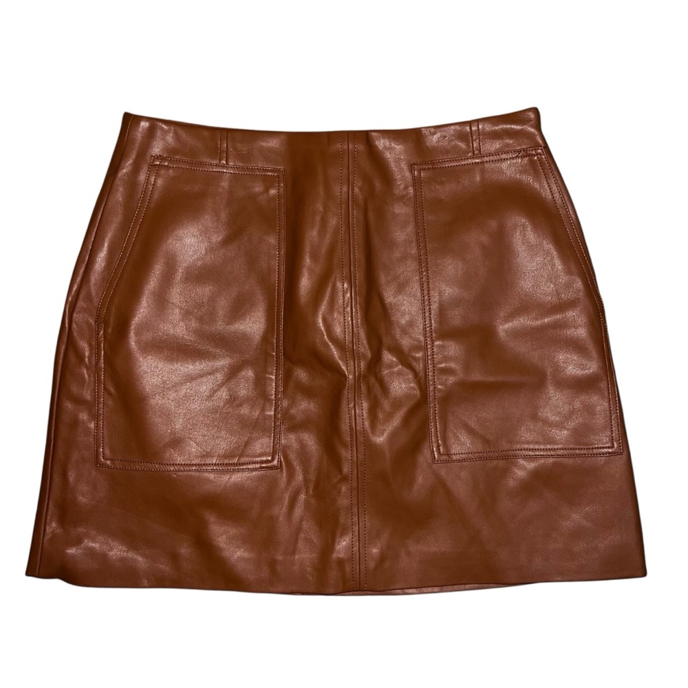 H&M Mini Skirt Brown Faux Leather Size 12 NWT